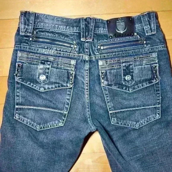 90s rocker Airstar high rise jeans with  metal hardware, big pockets & zippers - Picture 9 of 16